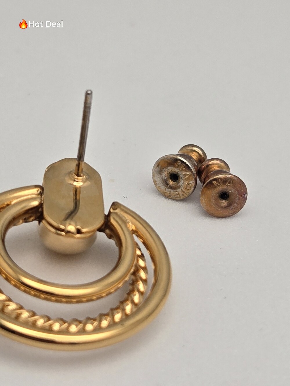 Door Knocker Post Earrings Rope Twist 1 1/8" NWT Vintage Style Gold Tone - Picture 5 of 10